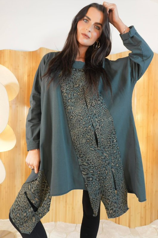 Leopard Panel Top Charcoal